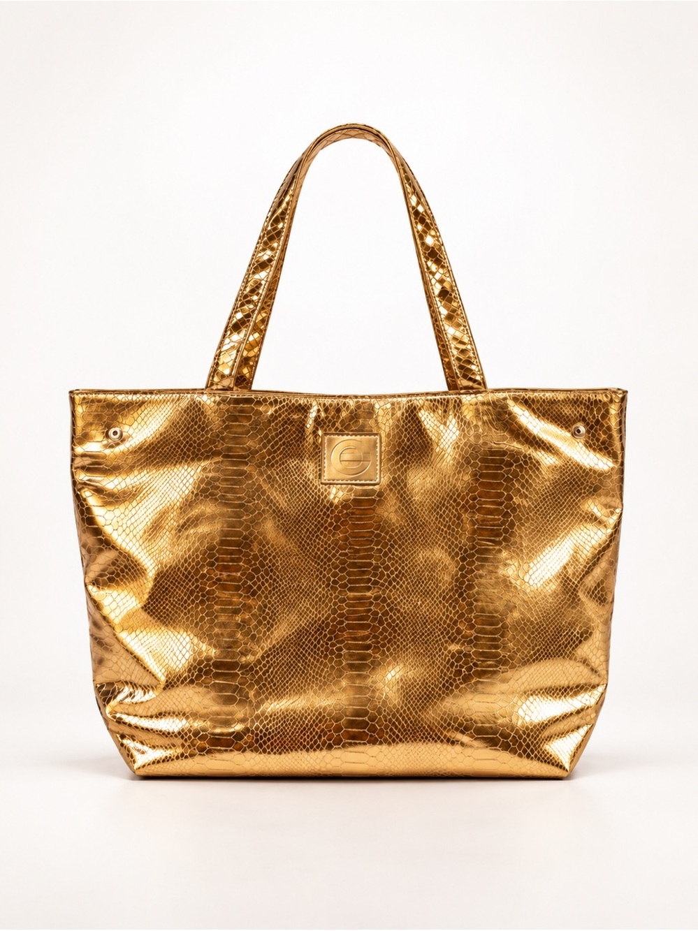 Elizabeth Grant Metallic Gold Snake-Embossed Tote